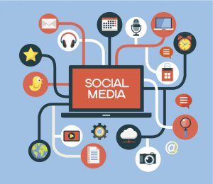 social media network background with icons vector